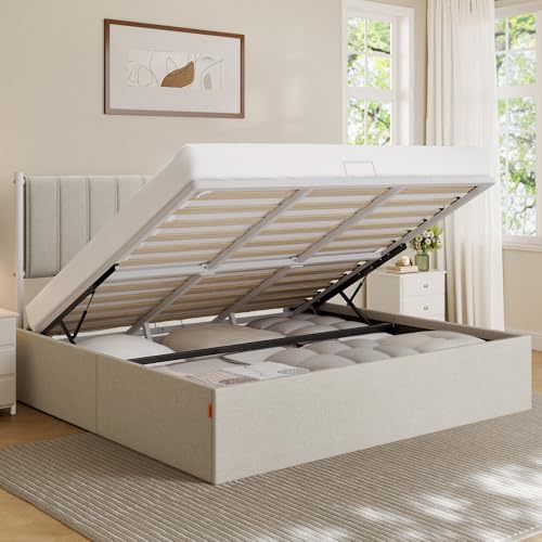 VASAGLE Lift Up Storage Bed Frame, King Size, Upholstered Headboard, view 2