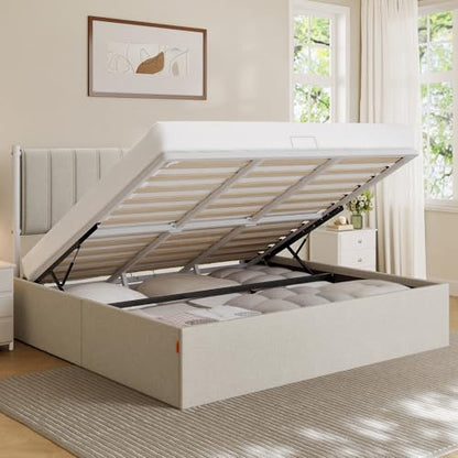VASAGLE Lift Up Storage Bed Frame, King Size, Upholstered Headboard, view 2