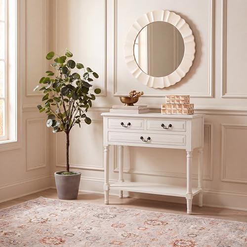 SAFAVIEH Furniture - Primrose 3-Drawer Console Table - Distressed White - Solid Wood - Farmhouse Classic Design - Ideal for Entryway, Living Room, Hallway, 23.5" W x 13" D x 29.5" H (CNS5707A)