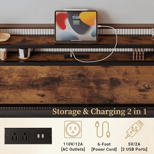King Size Bed Frame with Headboard, 2 Drawers and Charging Station, view 4