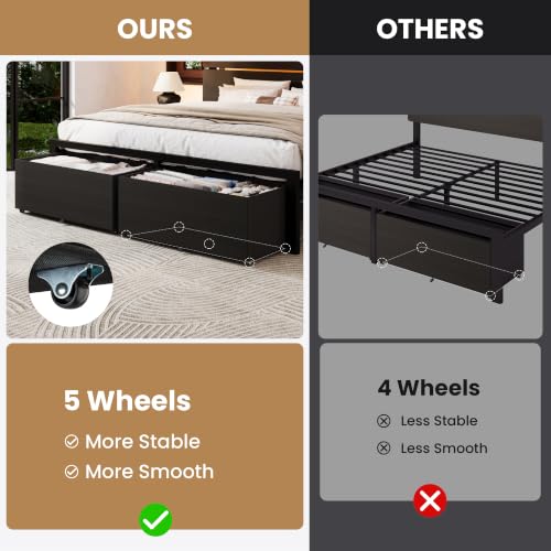 King Led Bed Frame, 2 Storage Drawers, Charging Station, Black, view 5