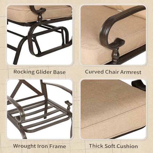 5-Piece Outdoor Metal Furniture Sets Patio Conversation Set Wrought Iron Glider, 2 Single Chairs, Loveseat and Coffee Table, Brown