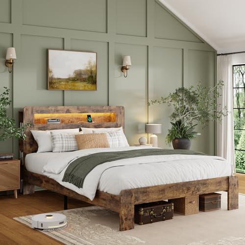 Queen Wood Bed Frame with Storage Headboard and Charging Station, view 2
