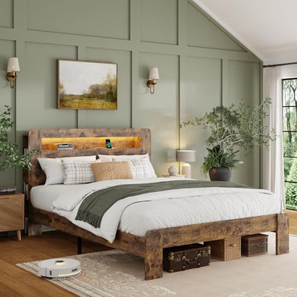 Queen Wood Bed Frame with Storage Headboard and Charging Station, view 2