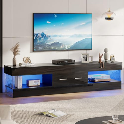 67" Modern TV Stand for 75 Inch TV, LED Entertainment Center, Black, view 6