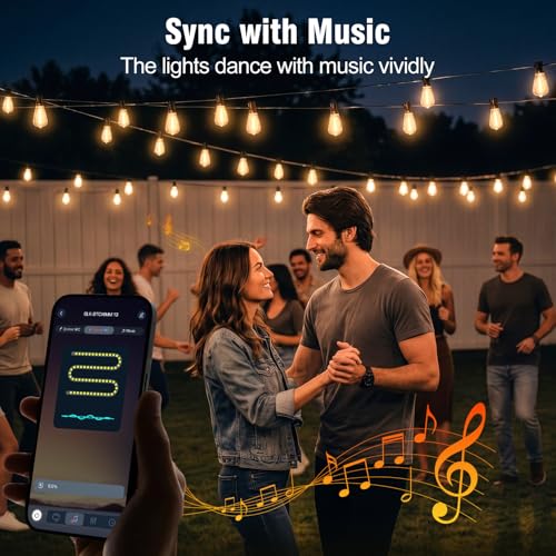 50ft-LED-Lights-Outdoor-Waterproof-String Lights-Patio-Outside-Porch-Backyard-Garden-Gazebo-Yard-Deck-Balcony-Party-Camping-House-Hanging-Lighting-Bulb-Remote-Bluetooth-Hanging-Edison-ST38