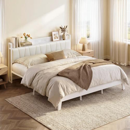 King Bed Frame with Storage Headboard and Charging Station, view 6
