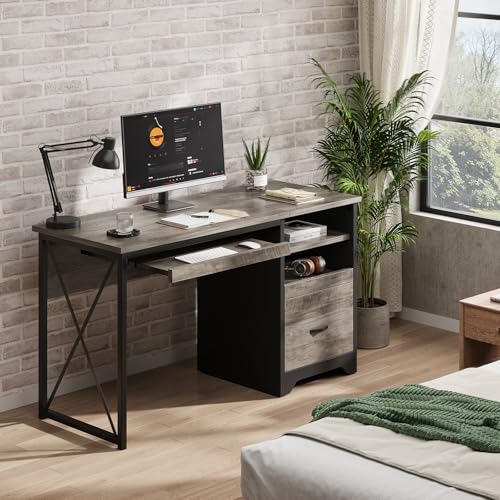 47 Inch Industrial Computer Desk with Drawers, view 3