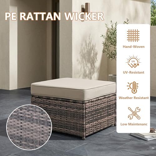 2 Piece Patio Sofa Ottomans with 4.3" Thick Cushions, Wicker Outdoor Couch Extension Set, All-Weather Rattan Seating Accessory for Backyard Furniture,Beige