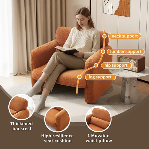 33.86" Accent Chairs, Modern Velvet Fabric Arm Chair Comfy Upholstered Armchair Leisure Single Sofa Chair with a Waist Pillow for Bedroom, Office and Living Room (Orange, 33.86")