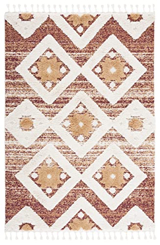 SAFAVIEH Moroccan Tassel Shag Collection Area Rug - 5'3" x 7'6", Rust & Ivory, Boho Design, Non-Shedding & Easy Care, 2-inch Thick Ideal for High Traffic Areas in Living Room, Bedroom (MTS664P)