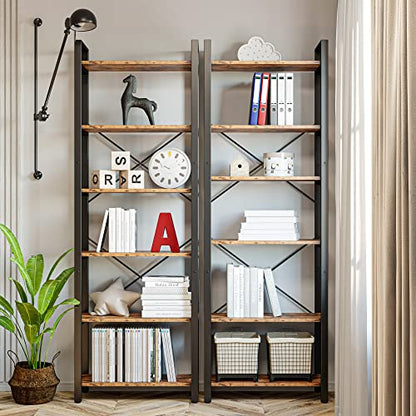Bookshelf 6-Tier Ladder Shelf 110lbs Display Shelf Vintage Industrial Style Bookcase for Home Office, Living Room