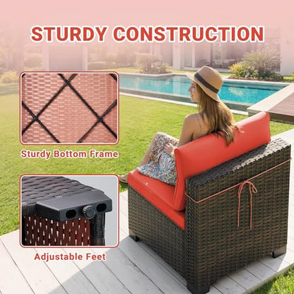 7-Piece Outdoor Patio Furniture Sets, Manual Weaving Rattan Conversation Sectional Sofa with Tempered Glass Coffee Table, All-Weather PE Wicker & Thick Cushions for Garden, Backyard, Porch