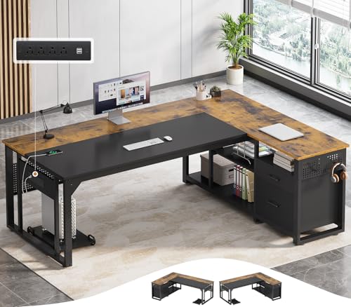71" L Shaped Executive Desk, Office Desk with Storage Drawers, view 2