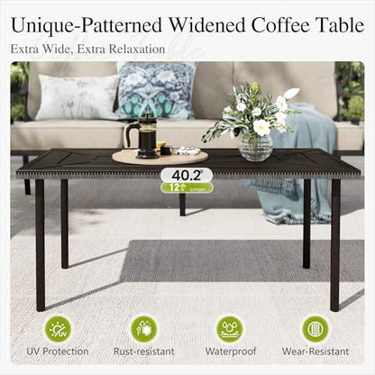 Patio Conversation Set for 5, 3-Seater Sofa, 2 Swivel Chairs and a Coffee Table, Metal Outdoor Furniture with 5.75" Extra Thick Cushion, Beige