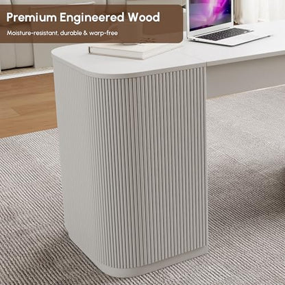 Modern 59.8" Lift-Top Home Office Desk, Engineered Wood Fluted Desk with 2 Doors Ample Storage for Working, Study, Reading Room, White