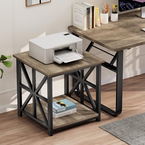 Large End Table with X-Shaped Metal Frame for Living Room | Modern Side Table for Bedroom Office,2-Tier Storage Shelf Nightstand,Scratch-resistant Sofa Table,Grey Wash 24 inch
