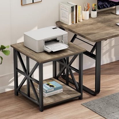 Large End Table with X-Shaped Metal Frame for Living Room | Modern Side Table for Bedroom Office,2-Tier Storage Shelf Nightstand,Scratch-resistant Sofa Table,Grey Wash 24 inch