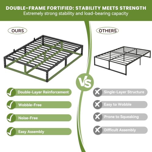 14 Inch Cal King Bed Frame,Metal Platform Upgrade Heavy Duty Base Black, view 6