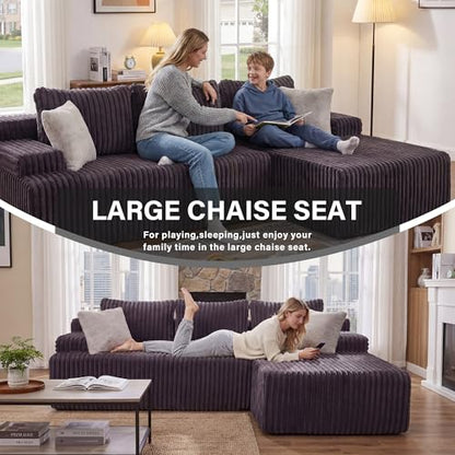 Modular Sectional - L-Shape Cloud Seating with Memory Foam, Convertible 3-Seat Living Room Furniture, Oversized Chaise Lounge, Washable Cover (Darkgrey, 98", Right Hand Facing)