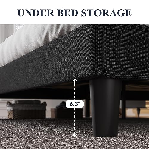 Queen Size Bed Frame with Button Tufted Wingback Headboard, Black, view 5