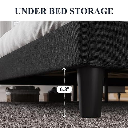 Queen Size Bed Frame with Button Tufted Wingback Headboard, Black, view 5