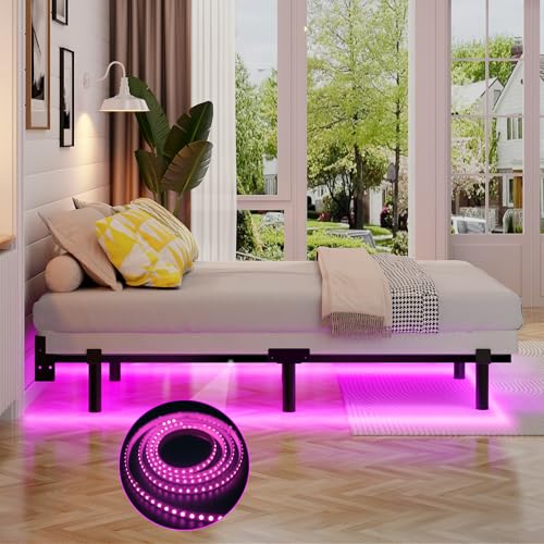 Full Bed Frame with LED Lights, 7 Inch Heavy Duty Metal Base for Box Spring, view 6