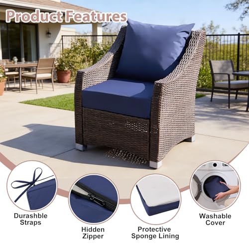 Outdoor Deep Seat Cushion Set, 24x24 Inch Water-Resistant & Fade-Resistant Outdoor Chair Cushions, Patio Furniture Cushions with Removable Cover for Patio Chair, Sofa,Navy Blue (Set of 1)