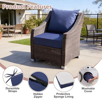Outdoor Deep Seat Cushion Set, 24x24 Inch Water-Resistant & Fade-Resistant Outdoor Chair Cushions, Patio Furniture Cushions with Removable Cover for Patio Chair, Sofa,Navy Blue (Set of 1)