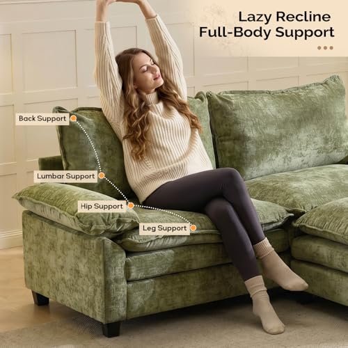87" Convertible Sectional Sofa,L-Shaped Deep Seat Sofa Couch for Living Room,Modern 2-Seat Loveseat Sofa with Ottoman for Small Space(Olive Green)
