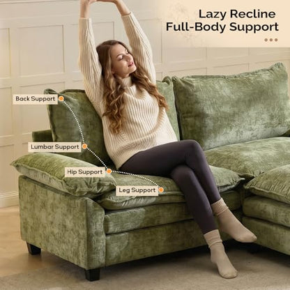87" Convertible Sectional Sofa,L-Shaped Deep Seat Sofa Couch for Living Room,Modern 2-Seat Loveseat Sofa with Ottoman for Small Space(Olive Green)