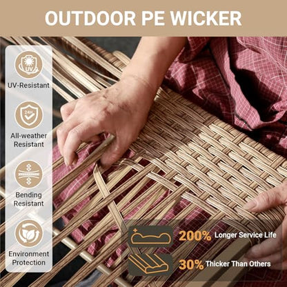 5 Piece Wicker Patio Furniture Set,Outdoor Conversation Sectional Sofa w/Coffee Table,All-Weather Outdoor Sofa with Thick and Anti-Slip Cushions for Deck,Poolside,Garden,Beige