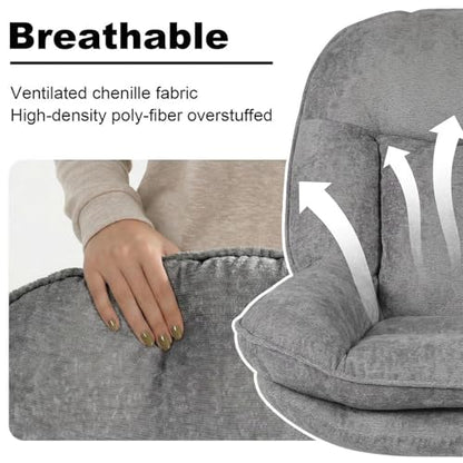 24" High Back Swivel Accent Chair for Living Room, Swivel Tilt Accent Chair, Comfy Reading Chair Oversized, Slightly Rocking Upholstered Armchair, Ergonomic Soft Fabric Modern Chair, Gray