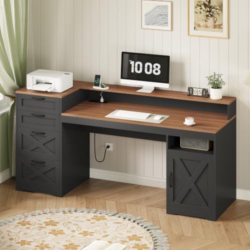 63" Farmhouse Computer Desk with 4 Drawers for Home Office, Bedroom, view 2