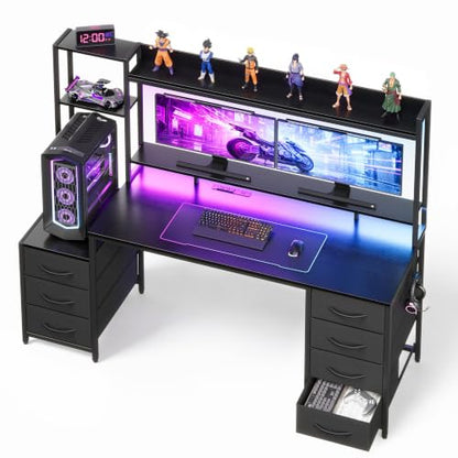 55 Inch Computer Desk with 7 Drawers & Hutch, view 2