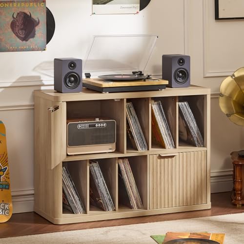 Large Record Player Stand with Vinyl Storage Up to 450 Albums, view 4