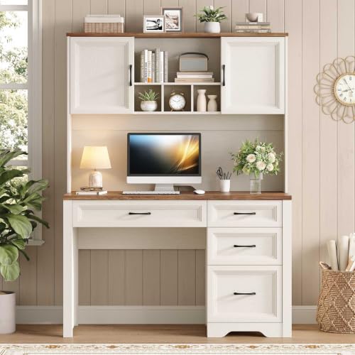 Farmhouse Desk with Hutch, Executive Desk with Storage Cabinet, view 4