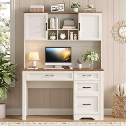 Farmhouse Desk with Hutch, Executive Desk with Storage Cabinet, view 4