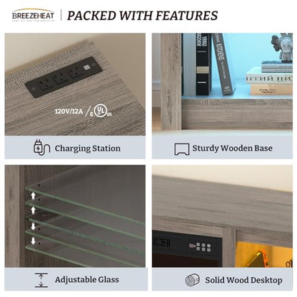 Electric Fireplace TV Stand with 18 inch Fireplace Up to 65" TVs-Led, view 6