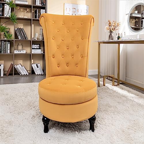 Royal High-Back Velvet Accent Chair for Vanity with Storage and Luxurious Upholstery, Retro Design and Versatile Usage for Livingroom, Bedroom, Lounge and Office, Yellow