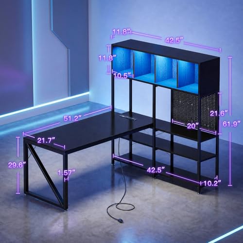 63" L Shaped Gaming Desk with Display Hutch and Large Desktop, Black, view 3