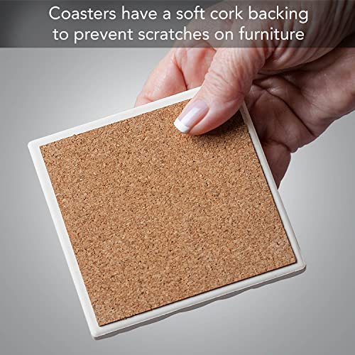 Frank Lloyd Wright's Assorted Art Glass Collection Designs on 4 Pack Assorted Stone Coasters with Protective Cork Backing Manufactured in the USA Absorbent Easily Wipes Clean