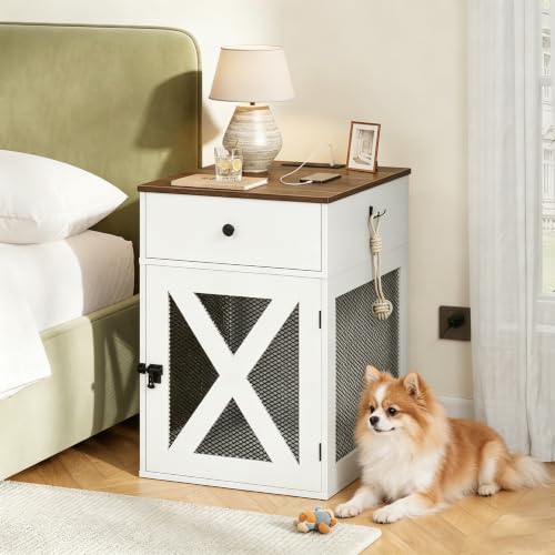 Dog Crate Furniture with Charging Station and Storage Drawers, view 5