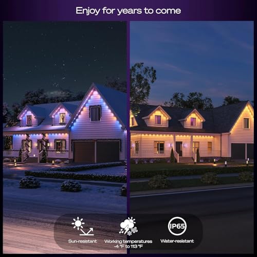 Philips Hue Festavia 150ft Permanent Outdoor String Lights, 80 Dimmable Lights, 55 Lumens Each, Weatherproof, Water-Resistant, White Wire, Color Ambience, Bridge Required