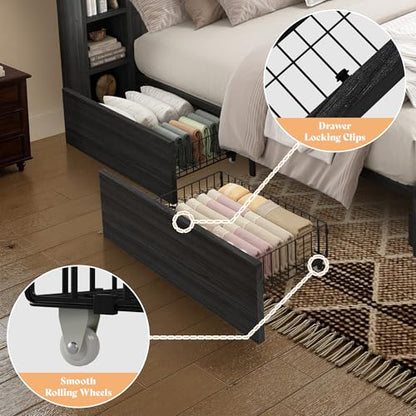 45'' Farmhouse King Bed Frame with Headboard & Storage, Black, view 6