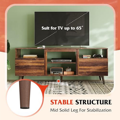 Mid-Century TV Stand for TVs Up to 65", Storage Cabinet, Retro Brown, view 7