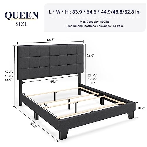 Queen Size Panel Bed Frame Box Spring Needed Dark Grey, view 3