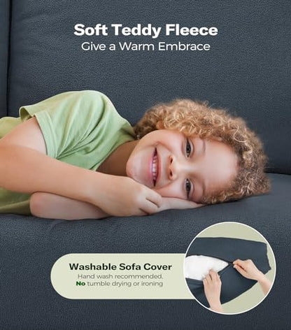 83" Couches for Living Room, Teddy Sofa Couch, Comfy Sofas for Living Room, Tool-Free Setup Loveseat Sofa, All-Wood Love Seat Couches, Small Couch 2 Pillows Included, Blue Grey
