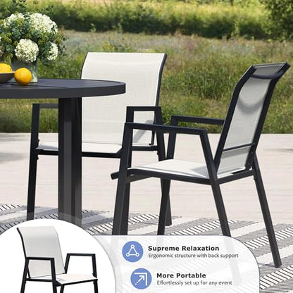 Patio Chairs Set of 2, Stackable Outdoor Dining Chairs with Metal Frame and Breathable Textilene Fabric, All Weather Dining Furniture Set for Lawn, Garden, Backyard, Poolside, Oyster