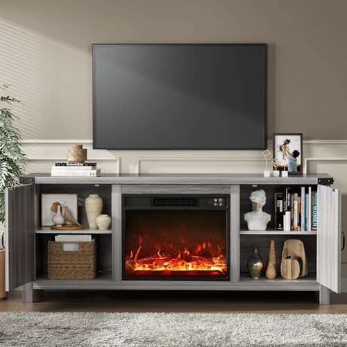 58 Inch Fireplace TV Stand for TVs up to 65 Inch, Gray Wash, view 5